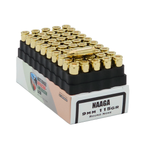 NAAGA BOX<br><br>9mm 115 gr Round Nose <br> 50 Rounds
