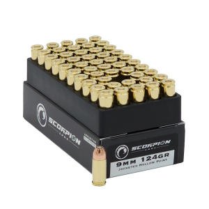 9mm 124gr JHP Box<br> 50 Rounds <br><br>*SCORPION DEFENSE*