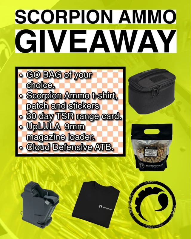 Rules:
-Must be 18 or older to participate.
-Persons under 21 can only win rifle ammo.
-Must have a public Instagram page to share our post.
-Private accounts can still submit order numbers for entries.
-Must be following @scorpion_ammo
-Instagram pages representing more than one person are ineligible, this includes, but are not limited to, business/company pages, organizations, pet/pet influencer pages, etc.
-To redeem entries from an online order made through scorpionammo.com, you must direct message @scorpion_ammo on Instagram and provide your order number.
-Online orders must be made in the month of June of this year to qualify for giveaway entries.
-Must be in a jurisdiction where you are legally able to have ammo shipped directly to your residence.
-Must keep your username the same throughout the month of June.

GIVEAWAY ENDS ON Tuesday, July 1, at 12:00am (MST)